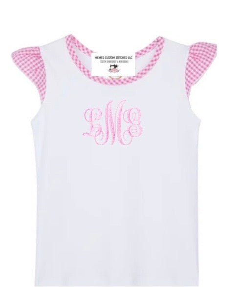 Girl’s Monogram Tshirt Shorts Gingham Set - Memes Custom Stitches LLC