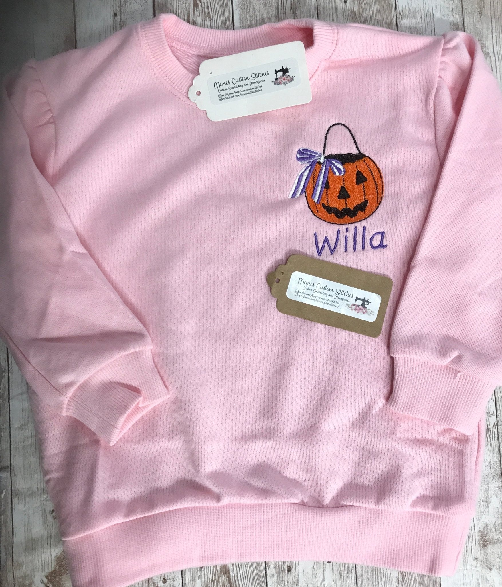 Girls Personalized Bow Halloween Pumpkin Jack O Lantern Fleece Sweatshirt - Memes Custom Stitches LLC