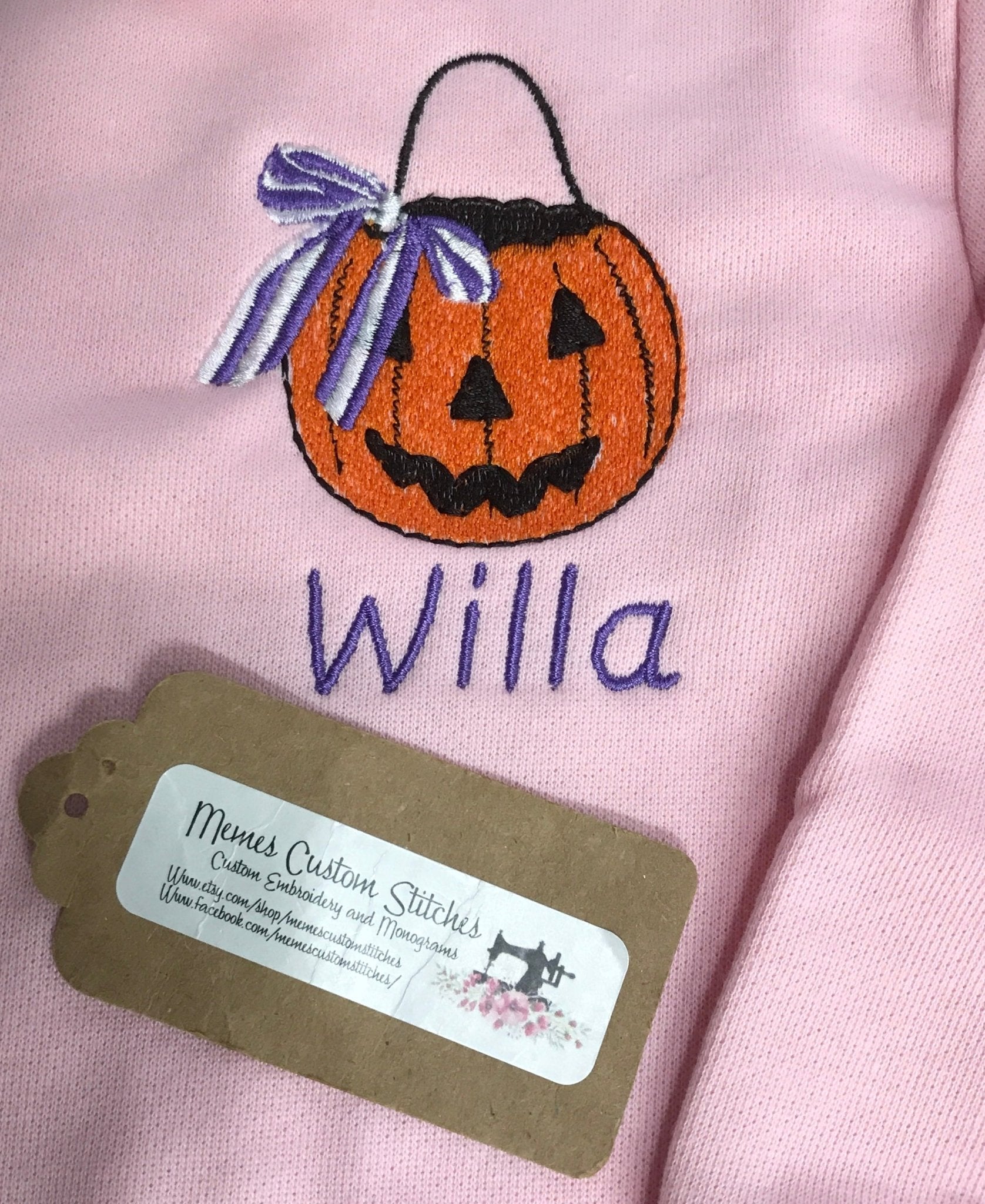 Girls Personalized Bow Halloween Pumpkin Jack O Lantern Fleece Sweatshirt - Memes Custom Stitches LLC