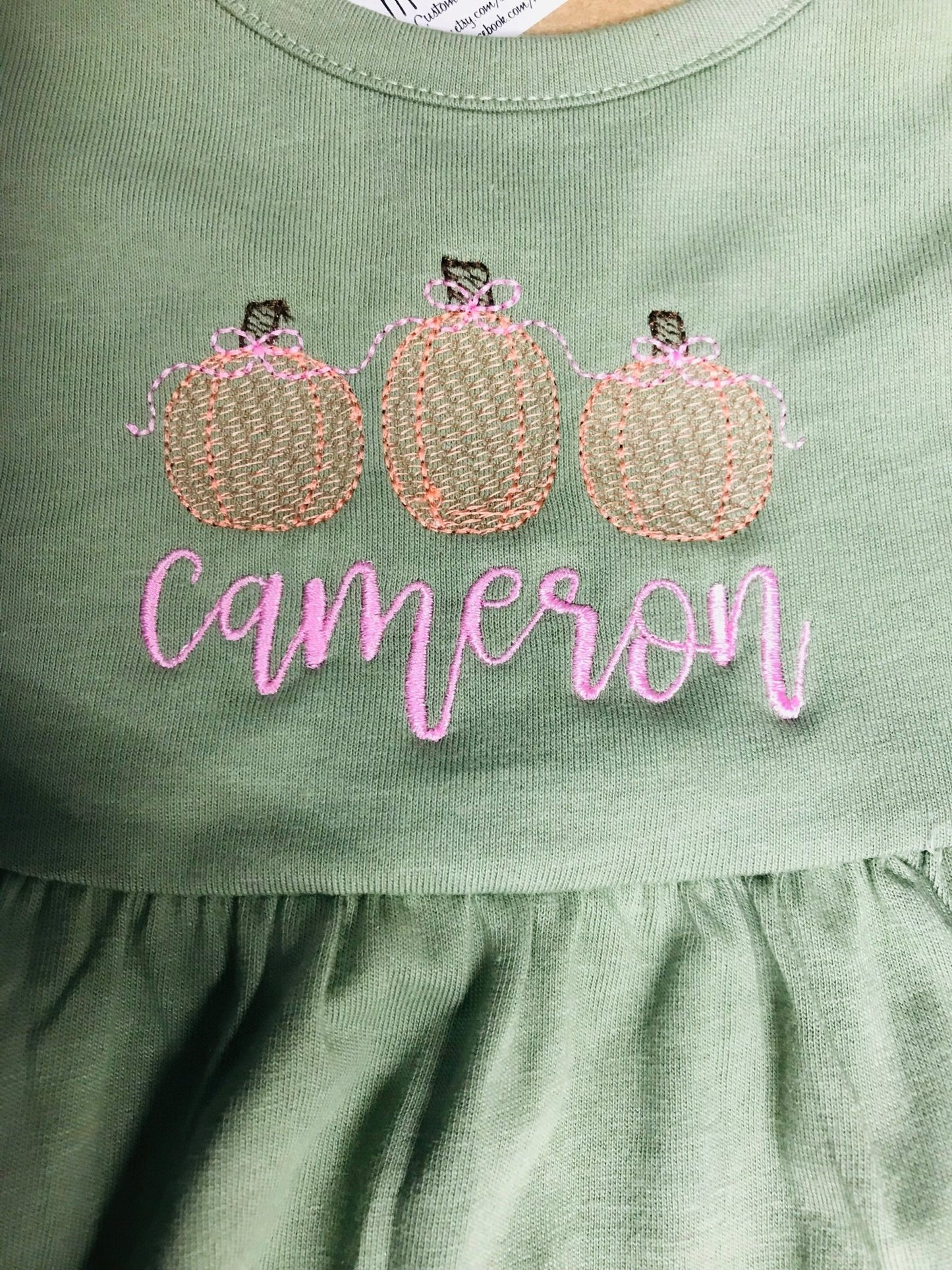 Girls Personalized Fall Pumpkin Cotton Empire Long Sleeve Dress - Memes Custom Stitches LLC