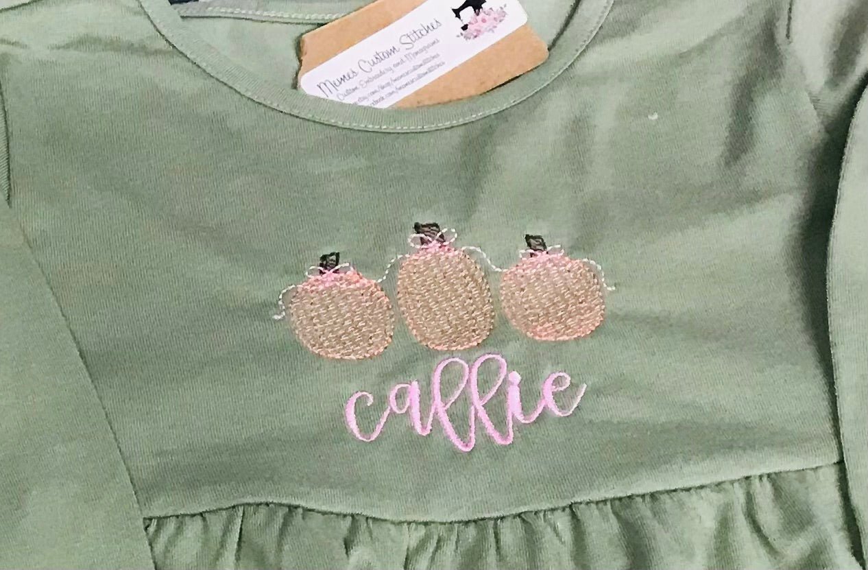 Girls Personalized Fall Pumpkin Cotton Empire Long Sleeve Dress - Memes Custom Stitches LLC