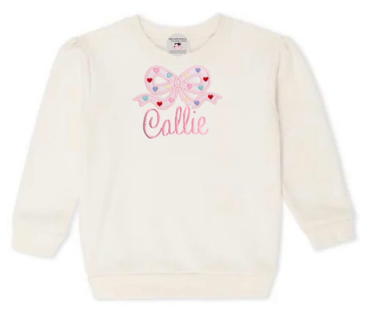 Girl’s Personalized Hearts Coquette Bow Fleece Sweatshirt - Memes Custom Stitches LLC