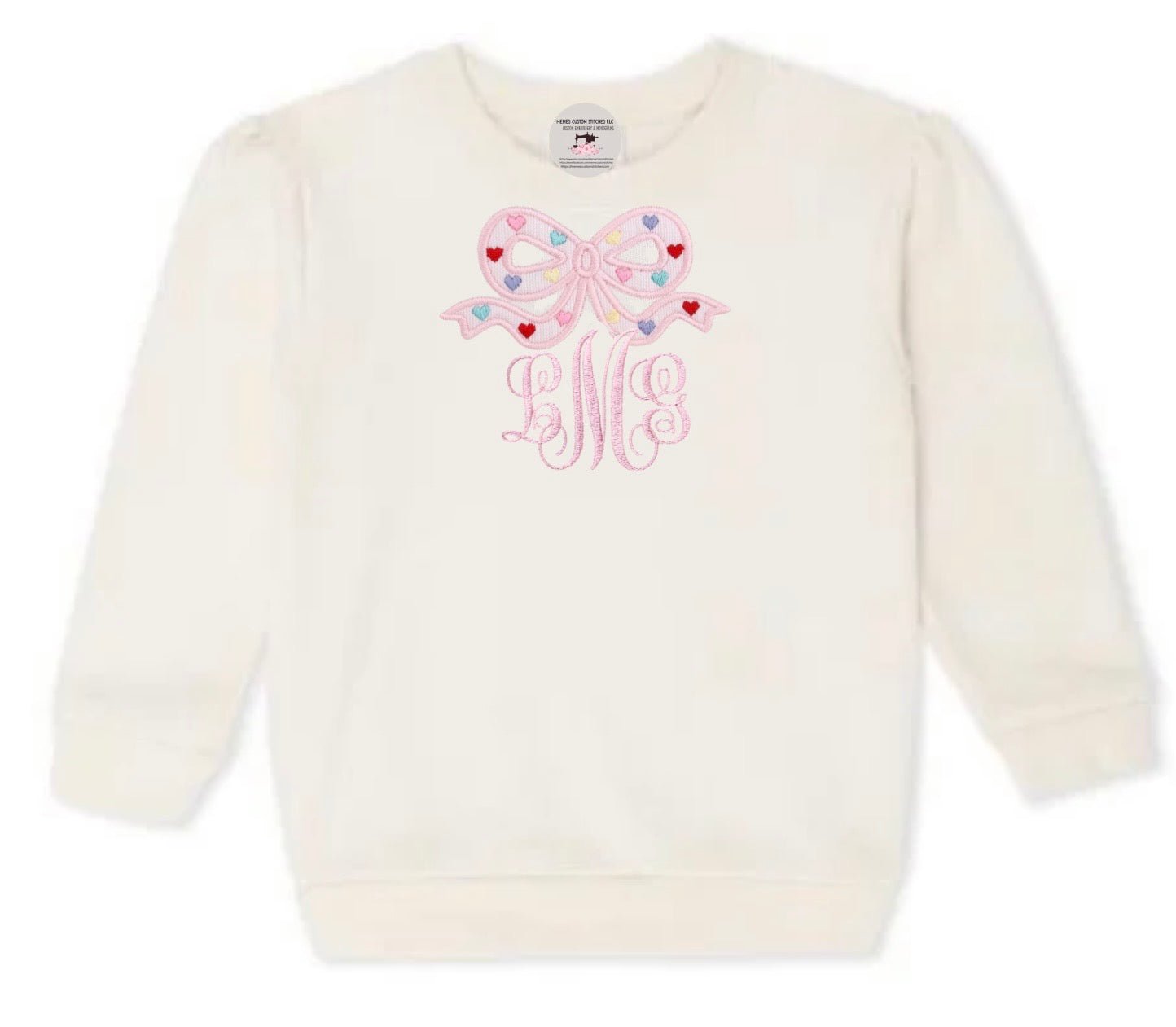 Girl’s Personalized Hearts Coquette Bow Fleece Sweatshirt - Memes Custom Stitches LLC