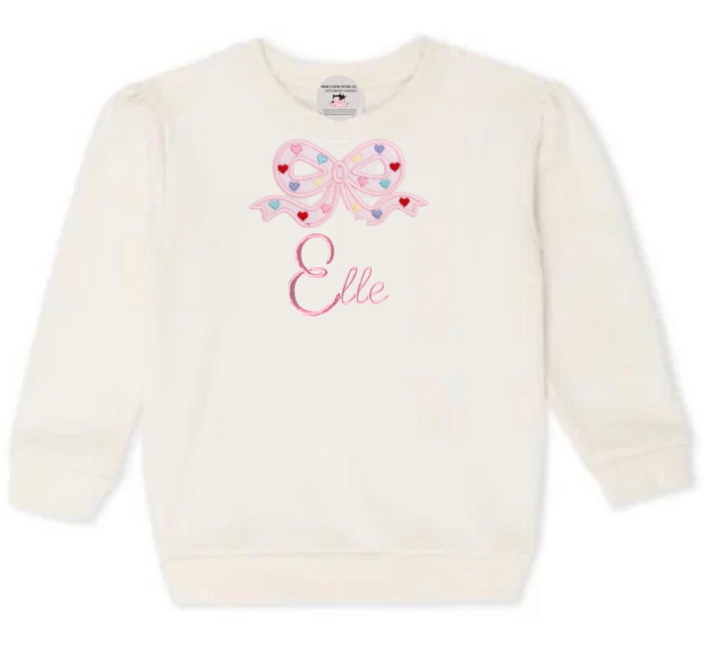 Girl’s Personalized Hearts Coquette Bow Fleece Sweatshirt - Memes Custom Stitches LLC