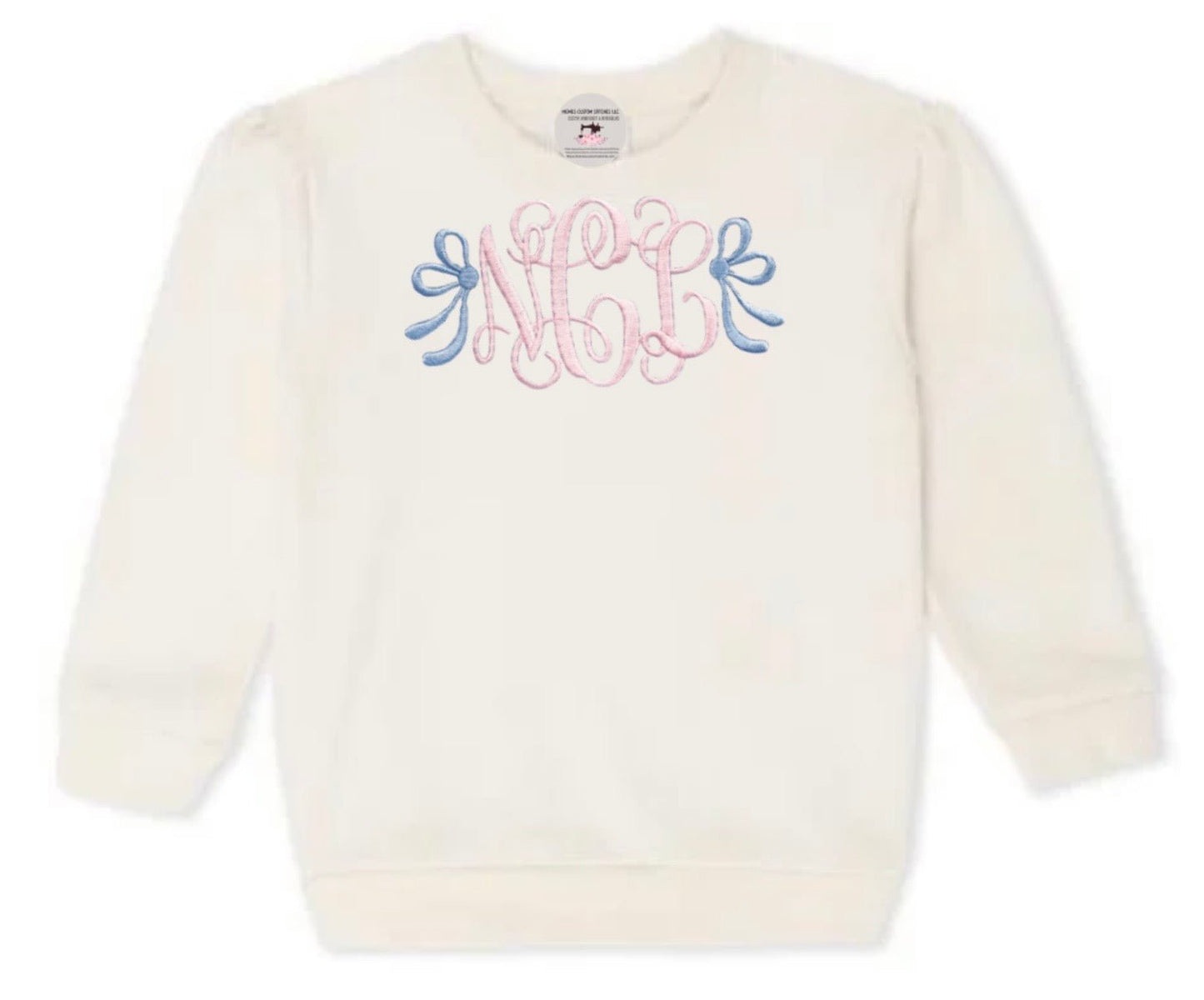 Girl’s Personalized Monogram Bow Fleece Sweatshirt - Memes Custom Stitches LLC