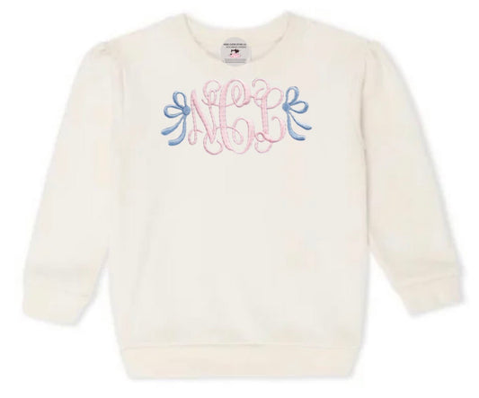 Girl’s Personalized Monogram Bow Fleece Sweatshirt - Memes Custom Stitches LLC