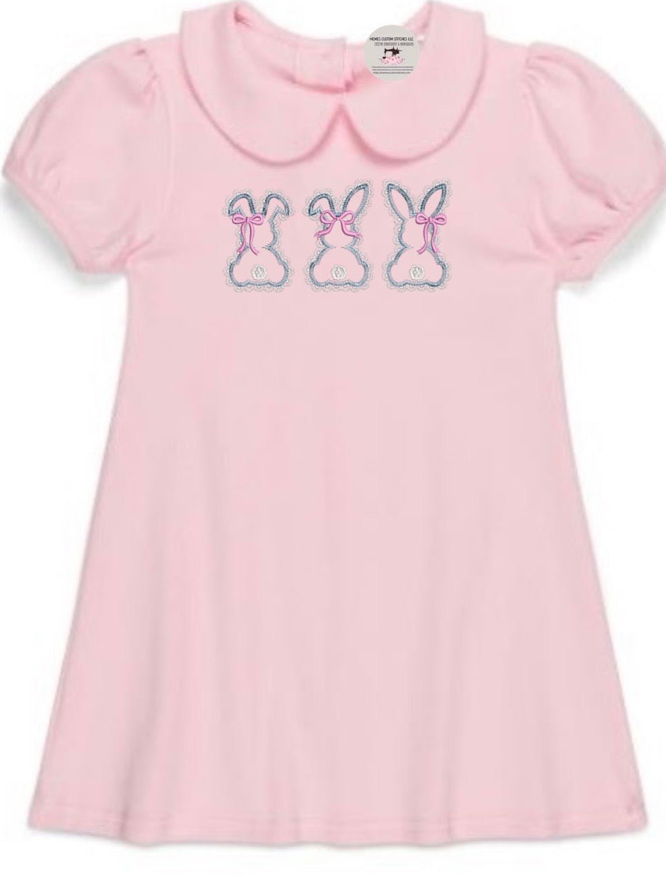 Girl’s Short Sleeve Lace Trio Bunny Peter Pan Collar Dress - Memes Custom Stitches LLC