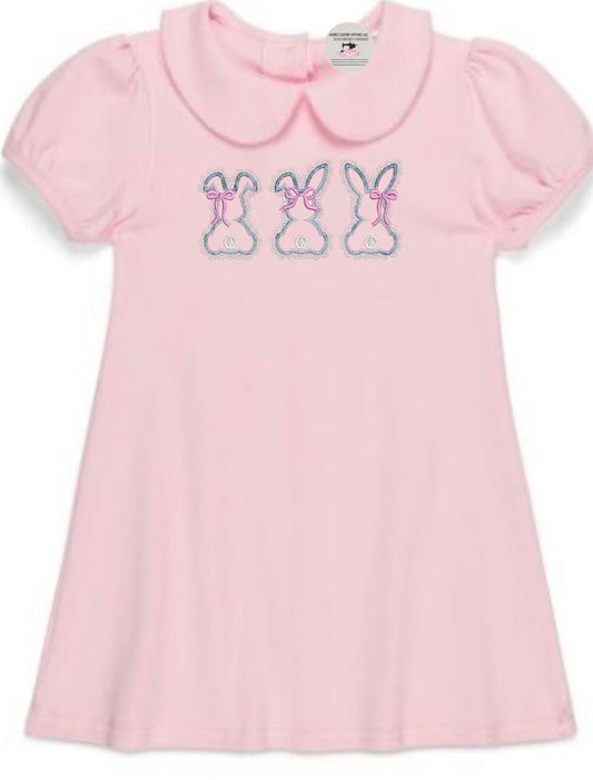 Girl’s Short Sleeve Lace Trio Bunny Peter Pan Collar Dress - Memes Custom Stitches LLC