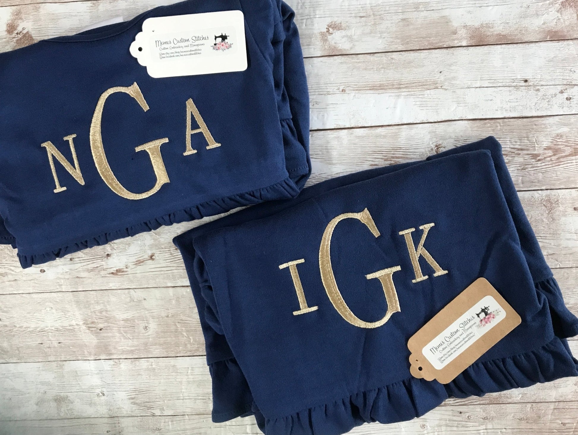 Girl’s Short Sleeve Monogram Name Ruffle Smocked Cotton Empire Dress, School Outfit - Memes Custom Stitches LLC