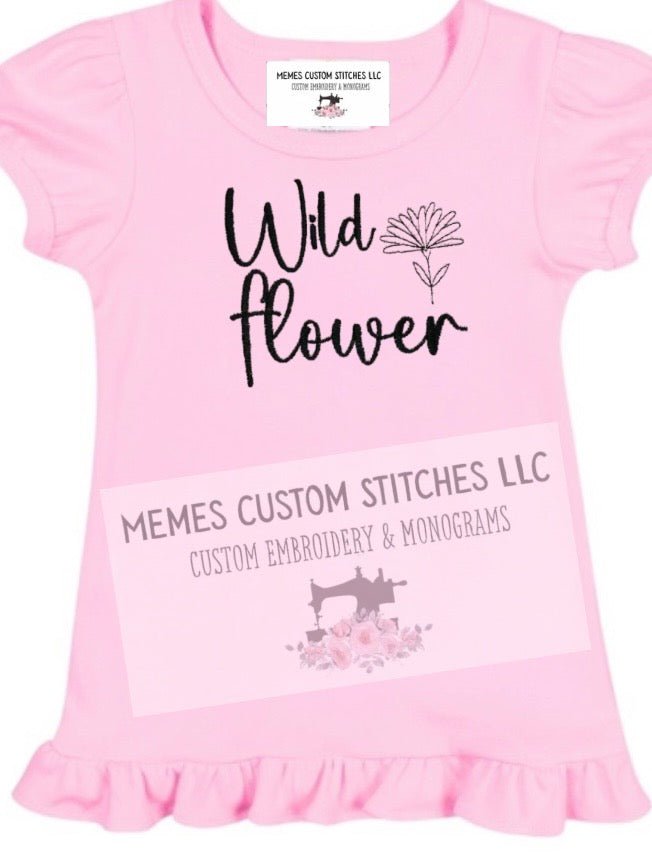 Girl’s Wild Flower Embroidered T Shirt - Memes Custom Stitches LLC
