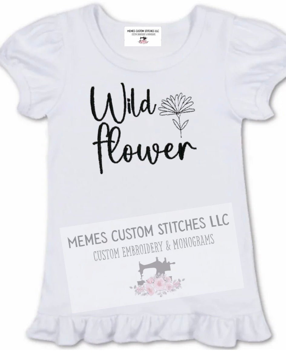 Girl’s Wild Flower Embroidered T Shirt - Memes Custom Stitches LLC