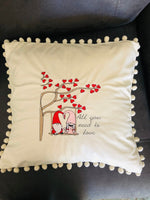 Gnome Love Heart Valentines Day Pom Pom Velvet Throw Pillow Cover,Gifts for her, Throw Pillows - Memes Custom Stitches LLC