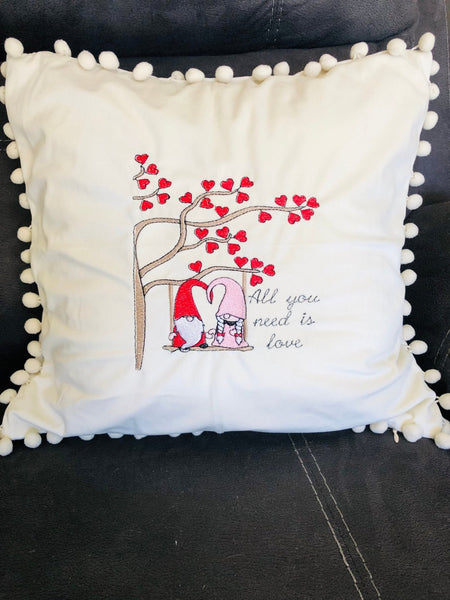 Gnome Love Heart Valentines Day Pom Pom Velvet Throw Pillow Cover,Gifts for her, Throw Pillows - Memes Custom Stitches LLC