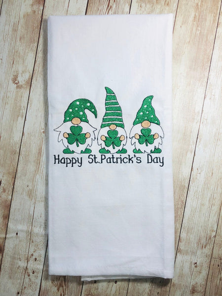 Gnomes Four Leaf Clover Shamrock St Patricks Day Kitchen Linen Towel,Irish Hostess Gift - Memes Custom Stitches LLC