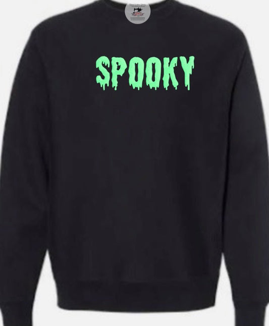 Halloween Adult Unisex Fleece Spooky Embroidered Crew Sweatshirt - Memes Custom Stitches LLC