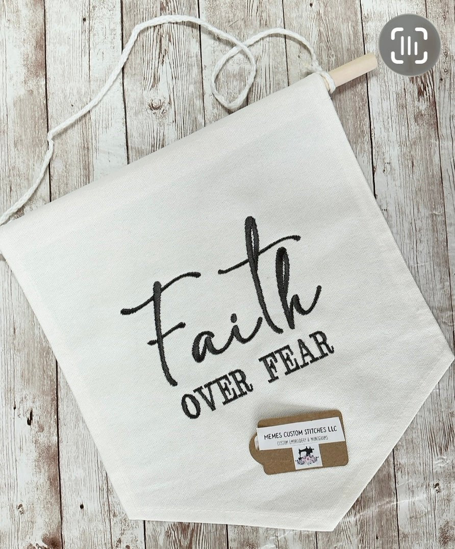 Handmade Faith OVer Fear Christian Wall Art Door Hanger Banner Sign Gift - Memes Custom Stitches LLC
