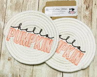 Handmade Fall Hello Pumpkin Rope Drink Coasters, Fall Decor, Housewarming Gifts - Memes Custom Stitches LLC