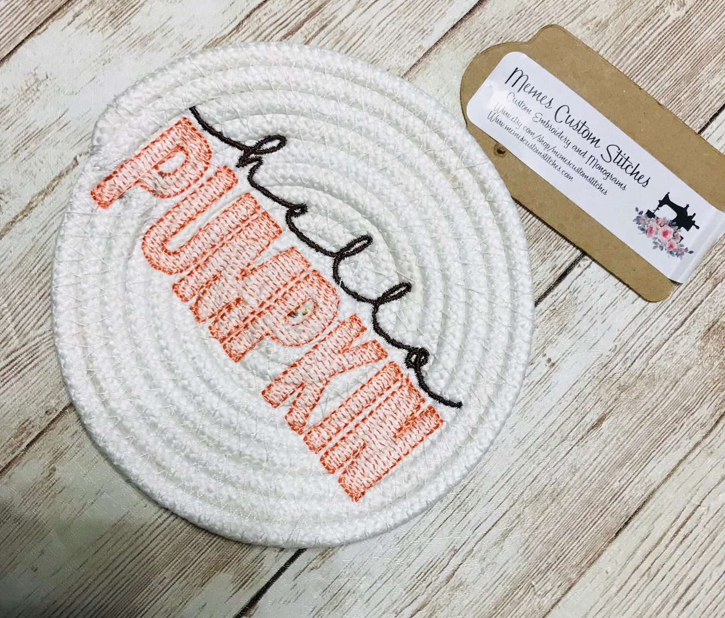 Handmade Fall Hello Pumpkin Rope Drink Coasters, Fall Decor, Housewarming Gifts - Memes Custom Stitches LLC