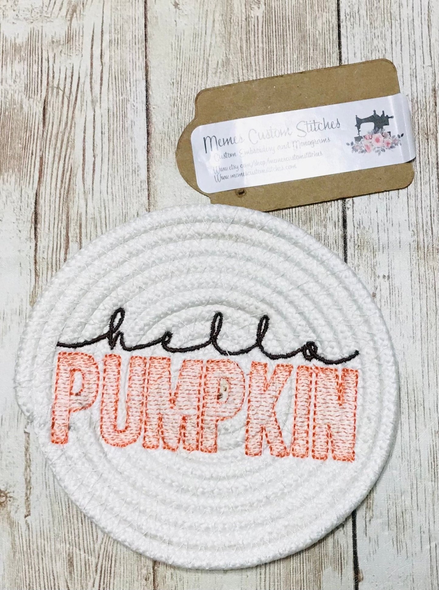 Handmade Fall Hello Pumpkin Rope Drink Coasters, Fall Decor, Housewarming Gifts - Memes Custom Stitches LLC