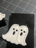 Handmade Ghost Halloween Faux Leather Embroidered Drop Earrings, Handmade Jewelry, Gifts for Her, Halloween Jewelry, Halloween Earrings - Memes Custom Stitches LLC