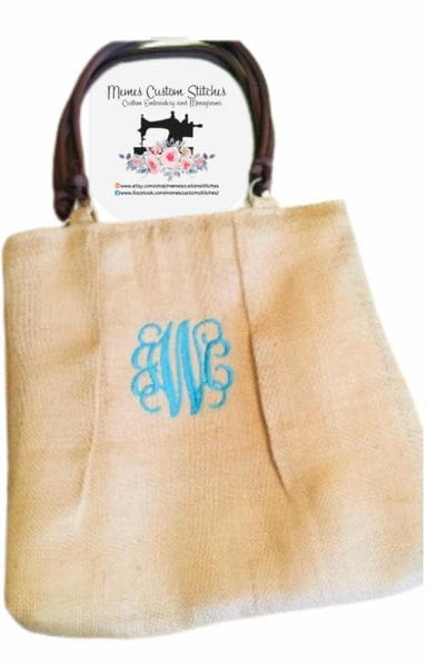 Handmade Monogram Personalized Pleated Burlap Shoulder Purse/Tote,Gift for Her - Memes Custom Stitches LLC