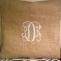 Handmade Personalized Monogram Burlap Throw Pillow Cover, Housewarming Gift - Memes Custom Stitches LLC