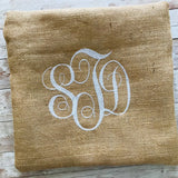 Handmade Personalized Monogram Burlap Throw Pillow Cover, Housewarming Gift - Memes Custom Stitches LLC