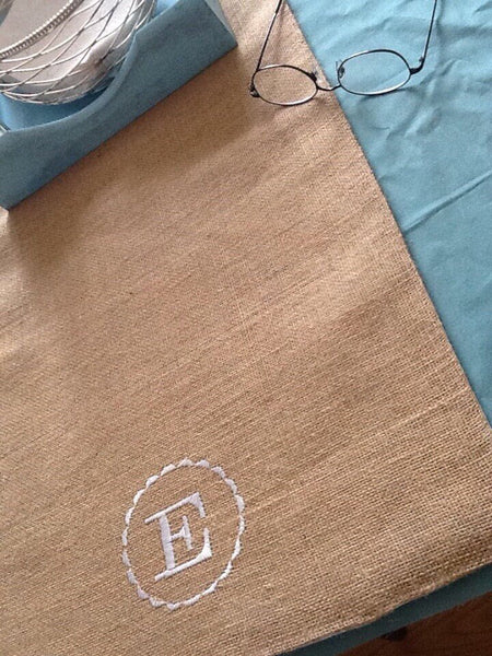 Handmade Personalized Monogram / Initial Burlap Lined Table Runner - Memes Custom Stitches LLC