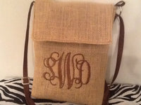 Handmade Personalized Small Monogram Burlap Cross Body Purse /Bag Gift for her - Memes Custom Stitches LLC