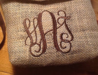 Handmade Personalized Small Monogram Burlap Cross Body Purse /Bag Gift for her - Memes Custom Stitches LLC