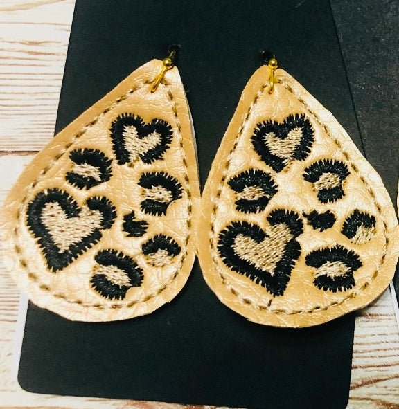 Handmade women’s Heart Leopard Earrings Gift - Memes Custom Stitches LLC