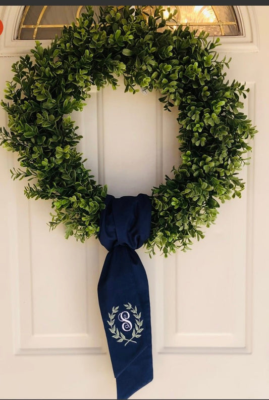 Handmade Wreath Initial Sash Door Hanger Decor - Memes Custom Stitches LLC