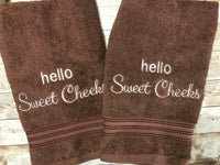 Hello Sweet Cheeks Funny Bathroom Towels, Housewarming Gift, Hostess Gift - Memes Custom Stitches LLC