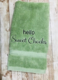 Hello Sweet Cheeks Funny Bathroom Towels, Housewarming Gift, Hostess Gift - Memes Custom Stitches LLC