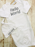 Hello World Newborn Home Coming ,Sleep Gown Cap Onesie Gift Set - Memes Custom Stitches LLC