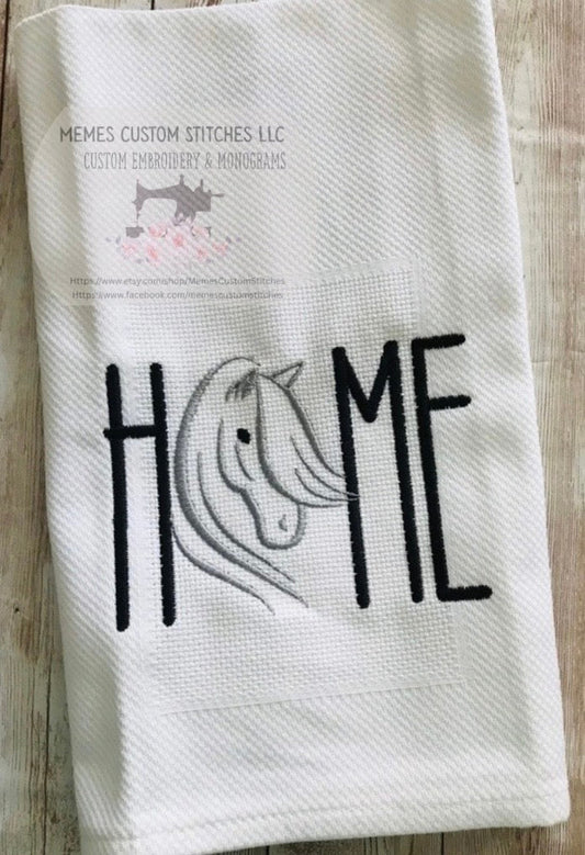 Home Horse Linen Embroidered Kitchen Towel - Memes Custom Stitches LLC