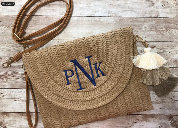 Personalized Monogram Straw Crossbody Wristlet Purse Monogram Bags,Gifts for her, Personalized Purses,Summer Wristlet Memes Custom Stitches