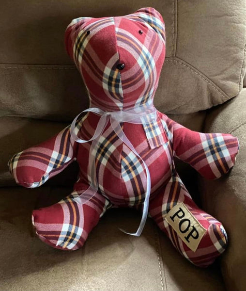 Keepsake Memory Handmade Teddy Bear, Memory Remembrance Gifts, Memory Bear made with Loved Ones Clothing - Memes Custom Stitches LLC