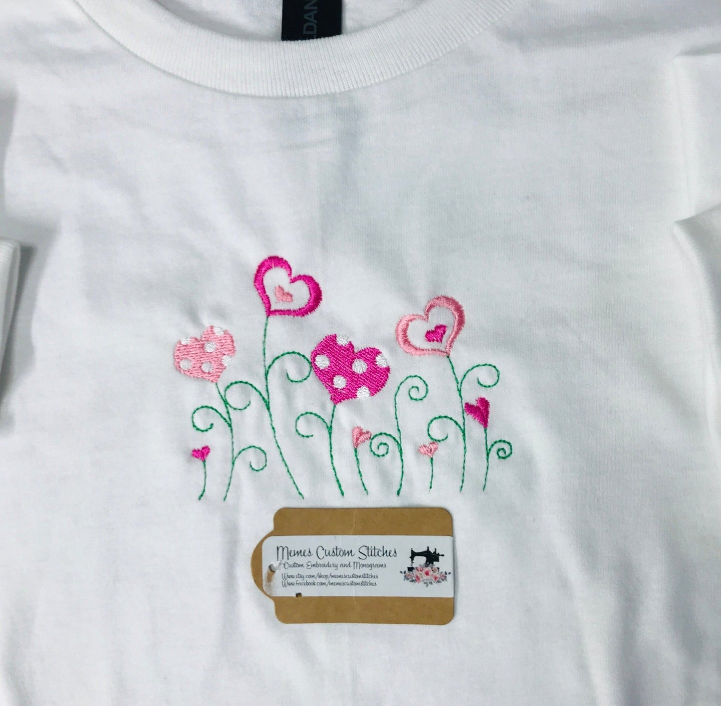 Kids Girls Floral Hearts Cotton Embroidered T-shirt - Memes Custom Stitches LLC