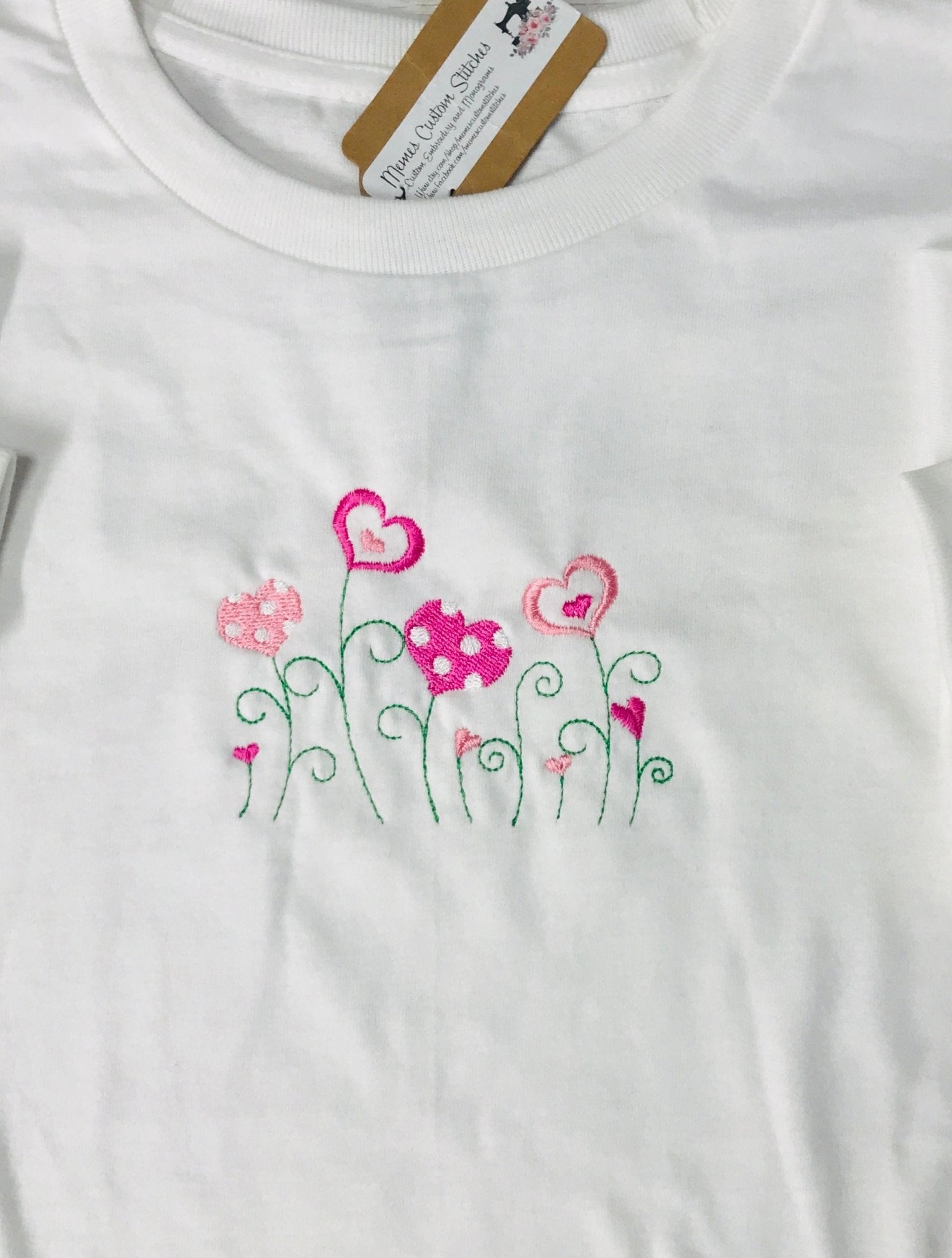 Kids Girls Floral Hearts Cotton Embroidered T-shirt - Memes Custom Stitches LLC