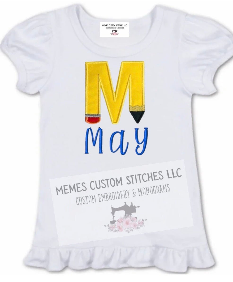 Kid’s Personalized Back to School Pencil Letter Tshirt - Memes Custom Stitches LLC