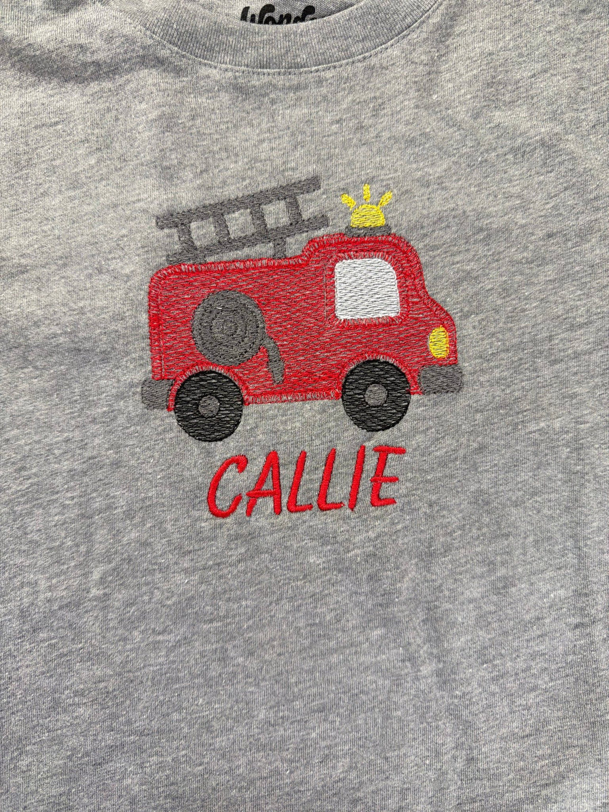 Kids Personalized Embroidered Fire Truck TShirt - Memes Custom Stitches LLC