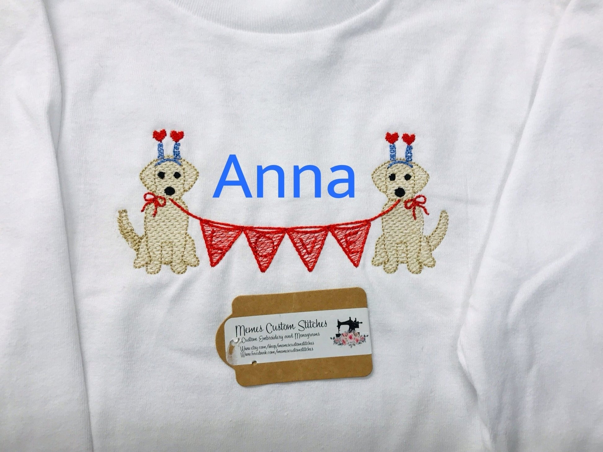 Kids Personalized Girls Puppy Love Cotton Embroidered T-shirt - Memes Custom Stitches LLC