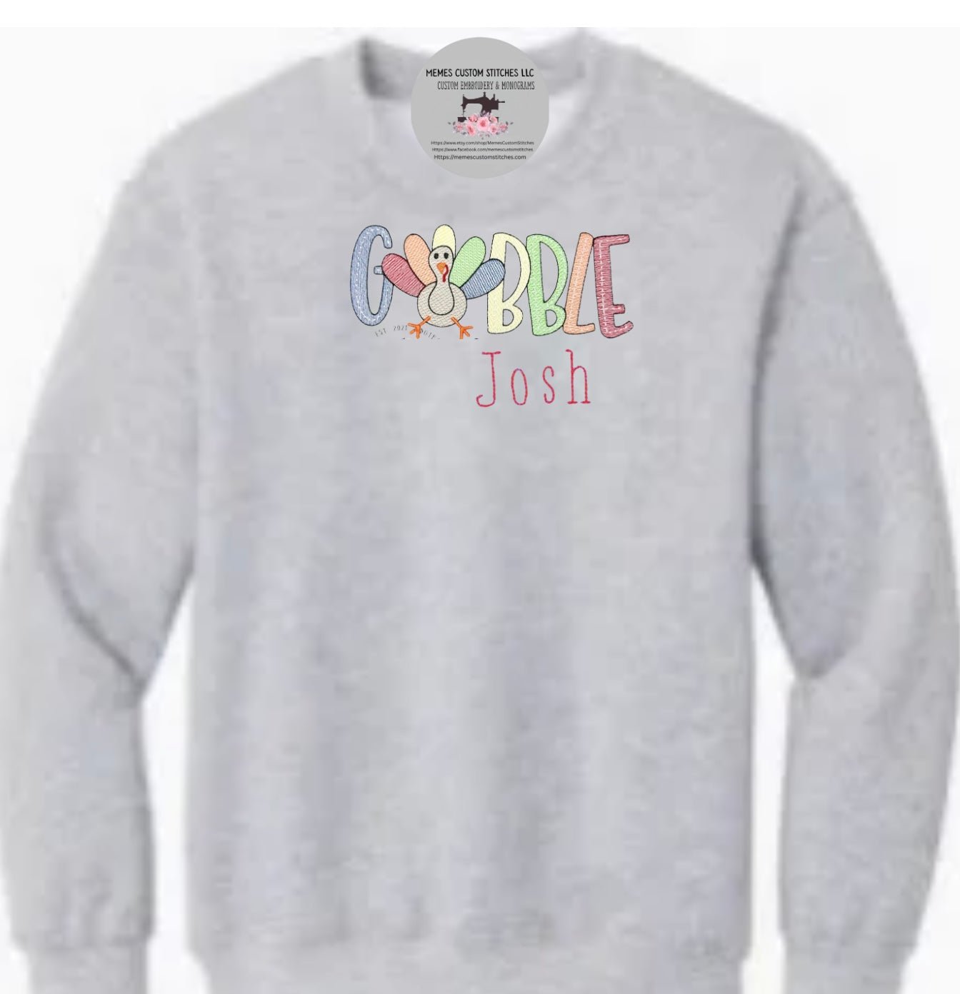 Kids Personalized Thanksgiving Turkey Gobble Embroidered Fleece Unisex Sweatshirt - Memes Custom Stitches LLC
