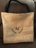 Large Initial Half Wreath Burlap Market Beach Tote - Memes Custom Stitches LLC