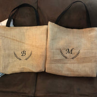 Large Initial Half Wreath Burlap Market Beach Tote - Memes Custom Stitches LLC