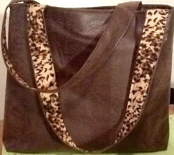 Leopard Brown Vegan Leather Shoulder Market Tote /Purse - Memes Custom Stitches LLC