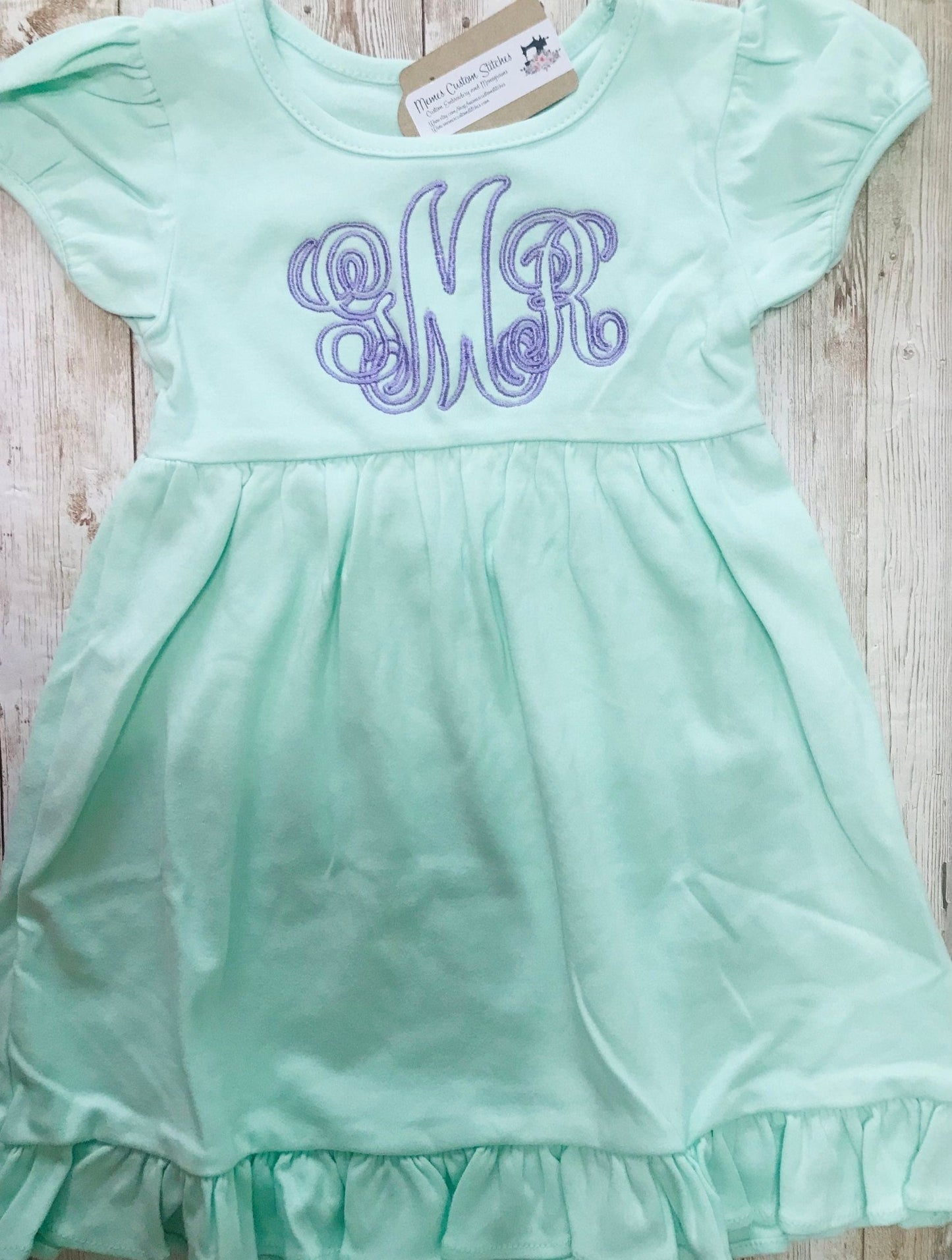 Long Sleeve Monogram Baby Toddler Girls Smocked Ruffle Cotton Empire Dress - Memes Custom Stitches LLC