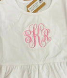 Long Sleeve Monogram Girls Ruffle Smocked Cotton Empire Dress, School Outfit - Memes Custom Stitches LLC