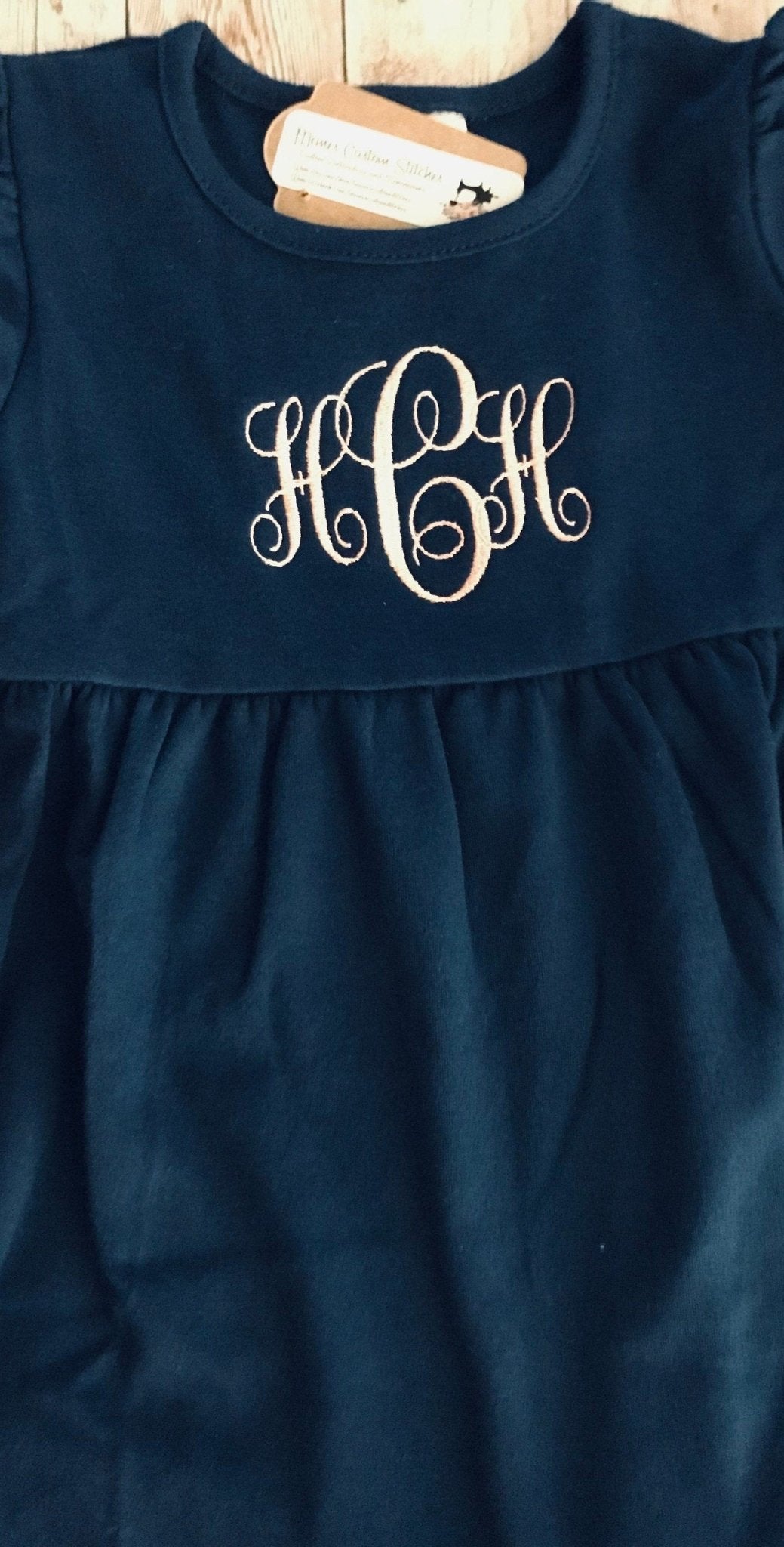 Long Sleeve Monogram Girls Ruffle Smocked Cotton Empire Dress, School Outfit - Memes Custom Stitches LLC